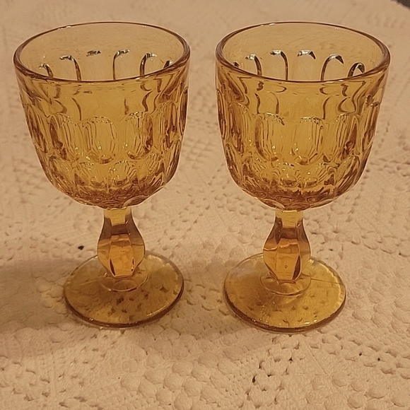 Fenton Other - Fenton Amber Pedistal Thumbprint wine glasses set of 2 5" tall. Perfect conditio